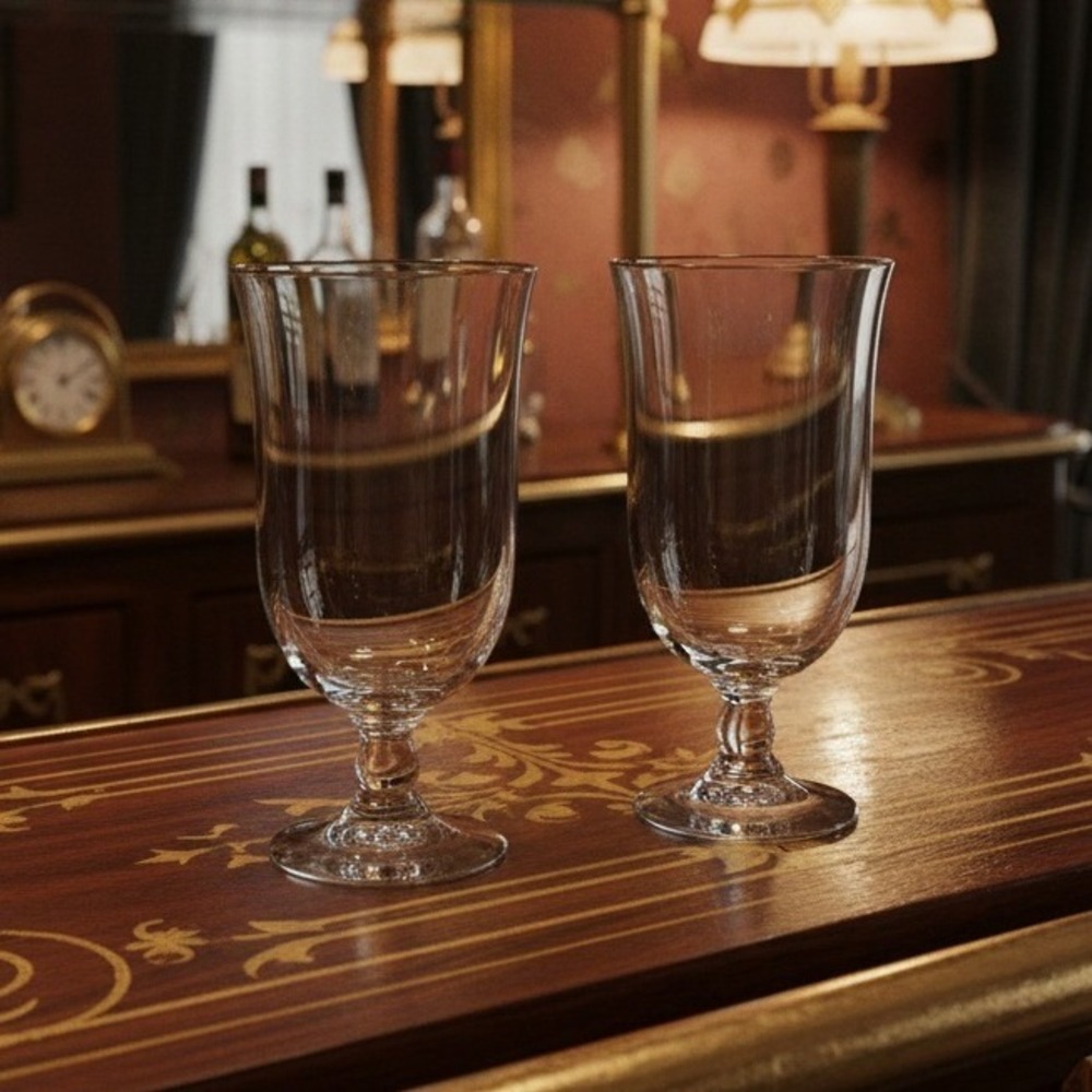 Fostoria‎ Cellini Loop Optic Ice Tea Goblets, Set of 2, Vintage Clear Stemware